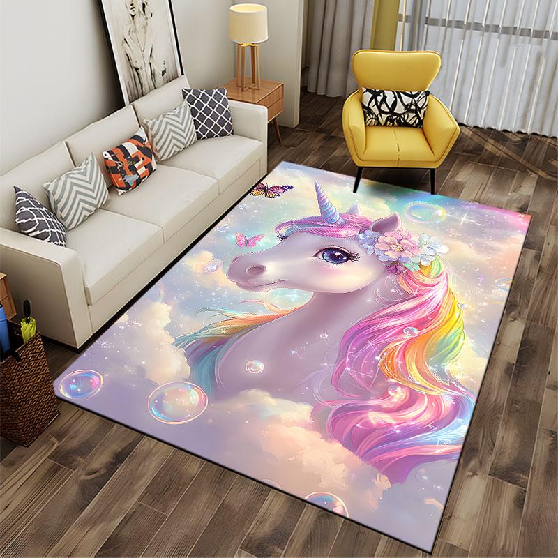 Unicorn with Rainbow Mane suitable as a non-slip mat for the living room or bedroom sofa