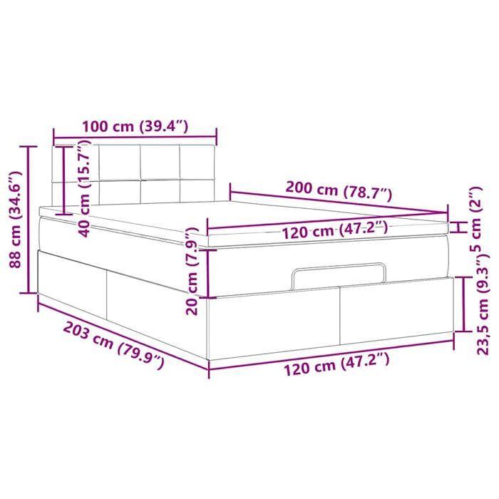 VidaXL Cadre de lit ottoman et matelas gris foncé 120x200 cm velours, cadre de lit, cadre de lit rembourré, cadre de lit 3311766
