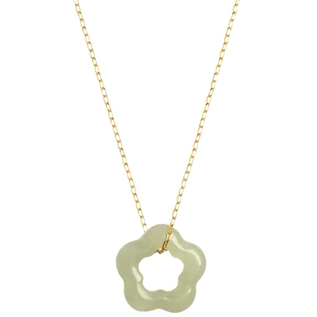 Natural Jade Necklace Hollow Carved Flower Shaped Pendant Necklace Dainty Choker Fashion Charm Necklace Chinese Jewelry