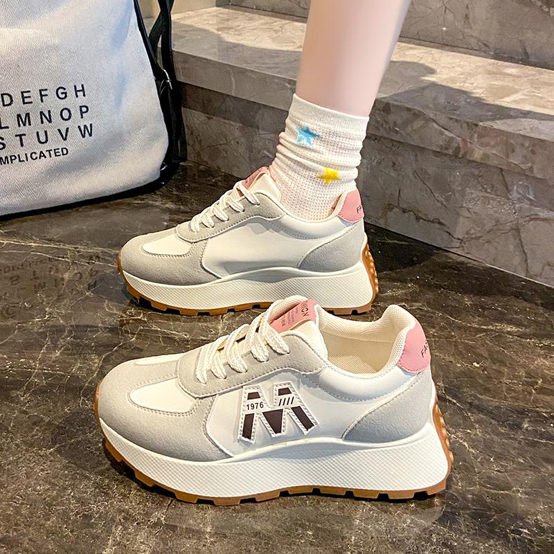 New  Women Casual Walking Shoes Summer Flat Lace Up Leather High Quality Sneakers Fashion Flat-Bottomed Female Gump Sneakers
