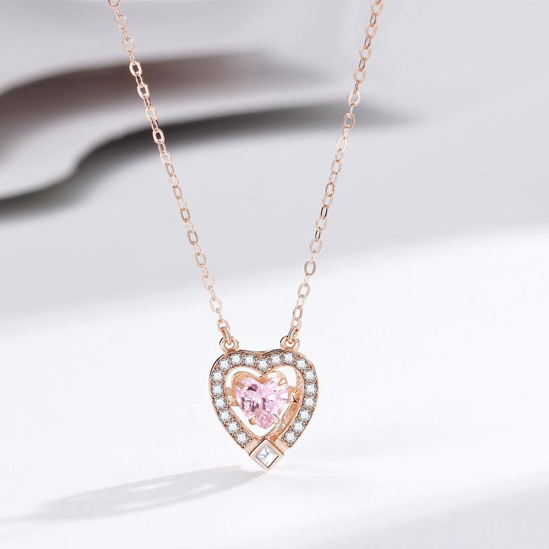 Heart'S Desire Love Necklace Women'S Niche Exquisite Temperament Versatile Pink Diamond Smart Pendant Necklace Women Quality