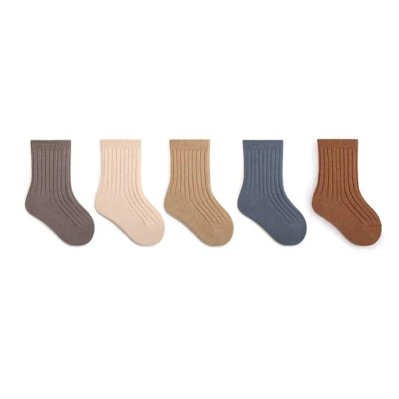 

5 пар весенне-осенних хлопковых домашних спортивных чулок в корейском стиле, милые белые высокие длинные носки в полоску для маленьких мальчиков и девочек, аксессуары XL