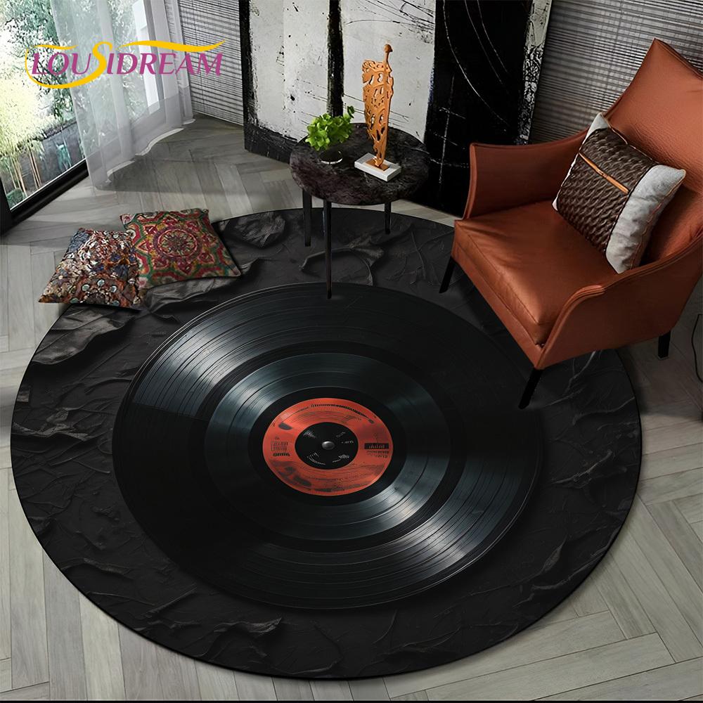 3D Vinyl Record Music DJ Screen Tape HD Round Area Rug,Carpet Rug for Living Room Bedroom Sofa Playroom Decor,Non-slip Floor Mat