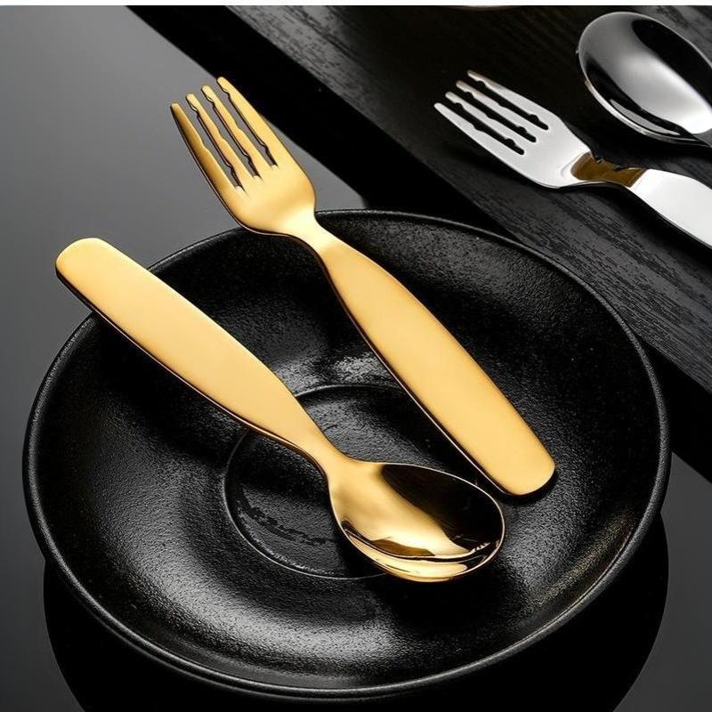 Short Handle Baby Spoon Fork Set BPA Free Stainless Steel Easy to Clean Ideal for Toddler Led Weaning Home Use