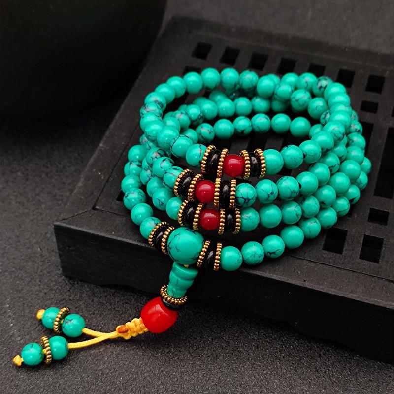 Tibetan Style 108-Bead Turquoise Bracelet - Unisex Tourist Attraction Accessory