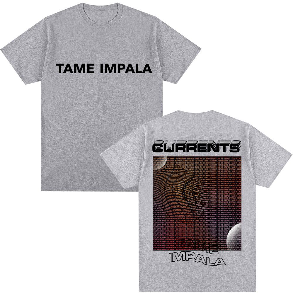 Vintage Tame Impala Currents Grafik T-Shirt Herren Damen Trendy Hip Hop Vintage Kurzarm Lässige Übergroße Baumwoll-T-Shirts Männlich