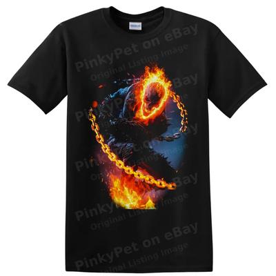Ghost Rider Marvel  Flaming Skull Chain Superhero T Shirt Graphic Tee Art