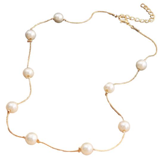 Women Necklace Faux Pearls Dress Up Jewelry Adjustable Geometric Clavicle Chain for Party