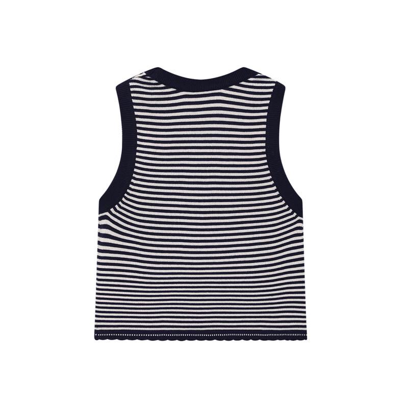 ELLE KIDS French Classic Striped Embroidered Knit Vest for Girls