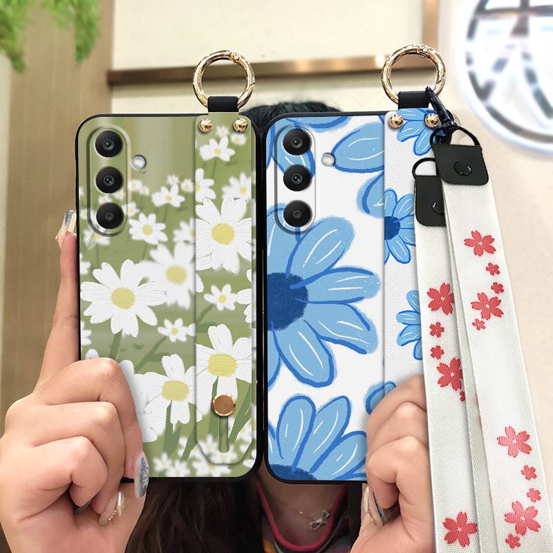 Oil Painting Waterproof Phone Case For Samsung Galaxy A17 Lanyard Phone Holder Anti-dust Flower Wristband Ring Silicone