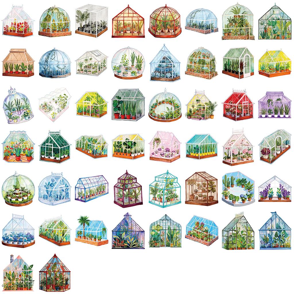 50/100Pcs PET Clear Cartoon Greenhouse Plant Theme Stickers for Vase Cup Window Fridge Storage Box Drawer File Holder Waterproof