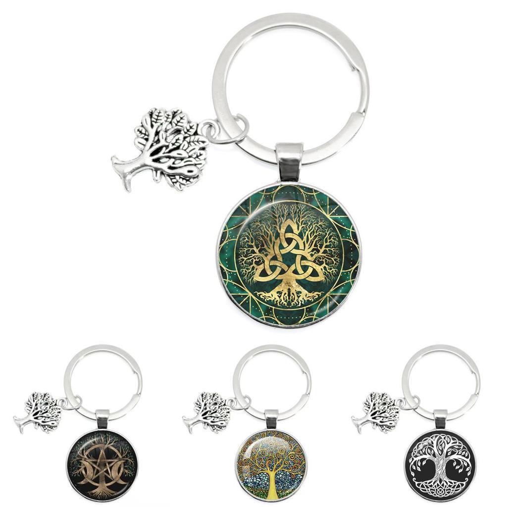 Tree Of Life Glass Keychain With Silver Alloy Accent For Everyday Use And Gift Ideas
