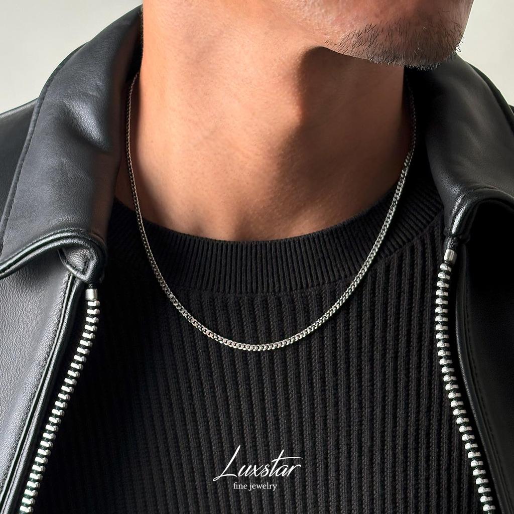 [LUXSTAR] Curb Chain Necklace, Sterling Silver 925, Gold Plated, Men's & Women's, with Adjustable Clasp (Gold, 45cm + 5cm)
