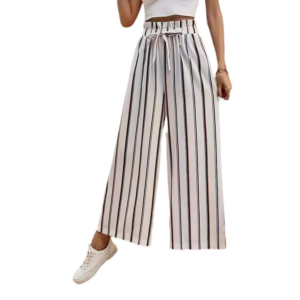 Summer Vacation Style Women's Straight-leg Loose and Slimming Casual Striped High-waisted Wide-leg Pants Are Versatile and Laid-back