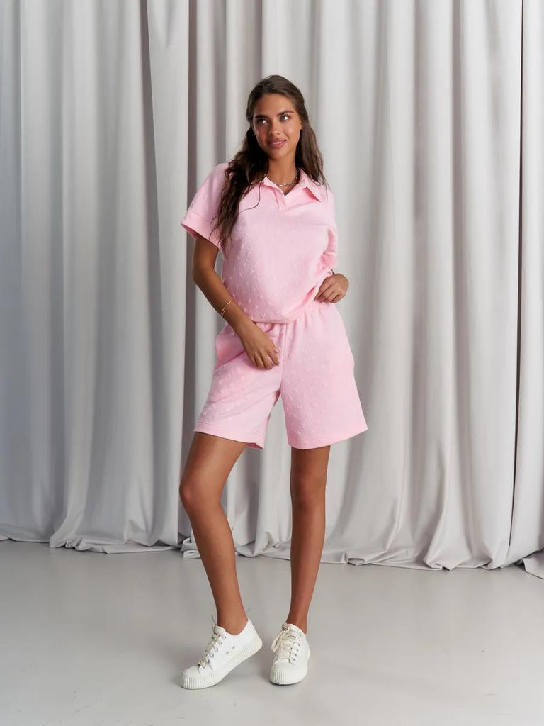 Casual Polo Short Sleeve 2-Piece Outfit, Relaxed Fit Top with Elastic Waist Shorts, Summer Loungewear Set
