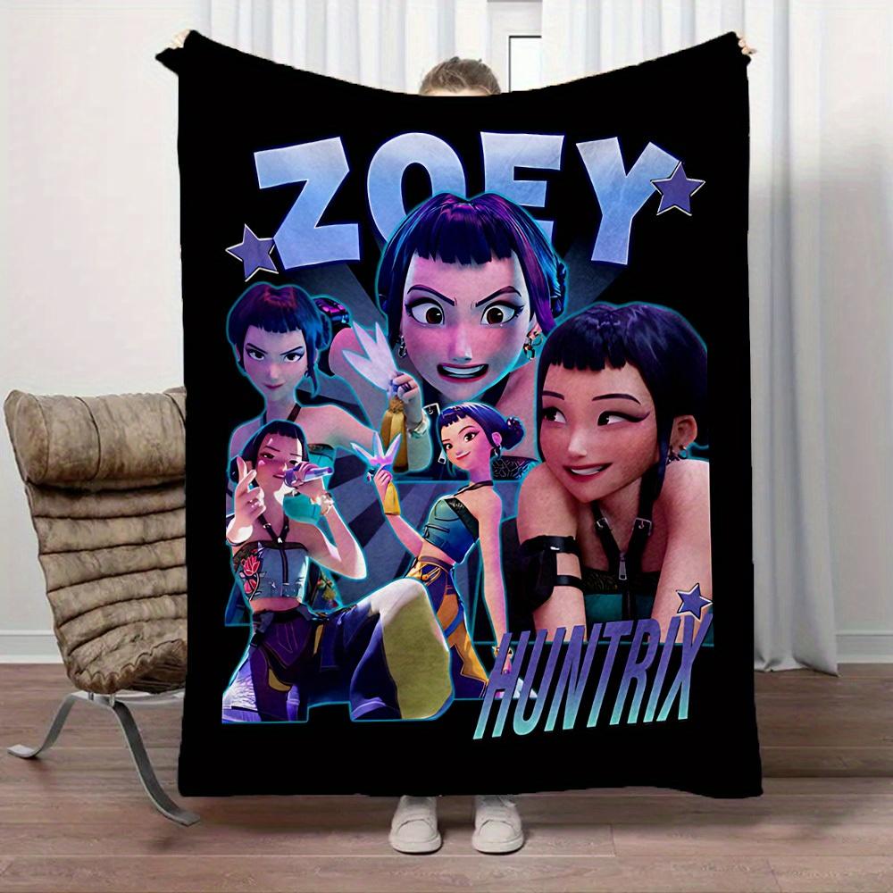 1Pc Zoey HUNTR/X Print Flannel Blanket, Comfortable for All Seasons, Home Decor, Warmth and Comfort, Perfect for Christmas Gifts821095