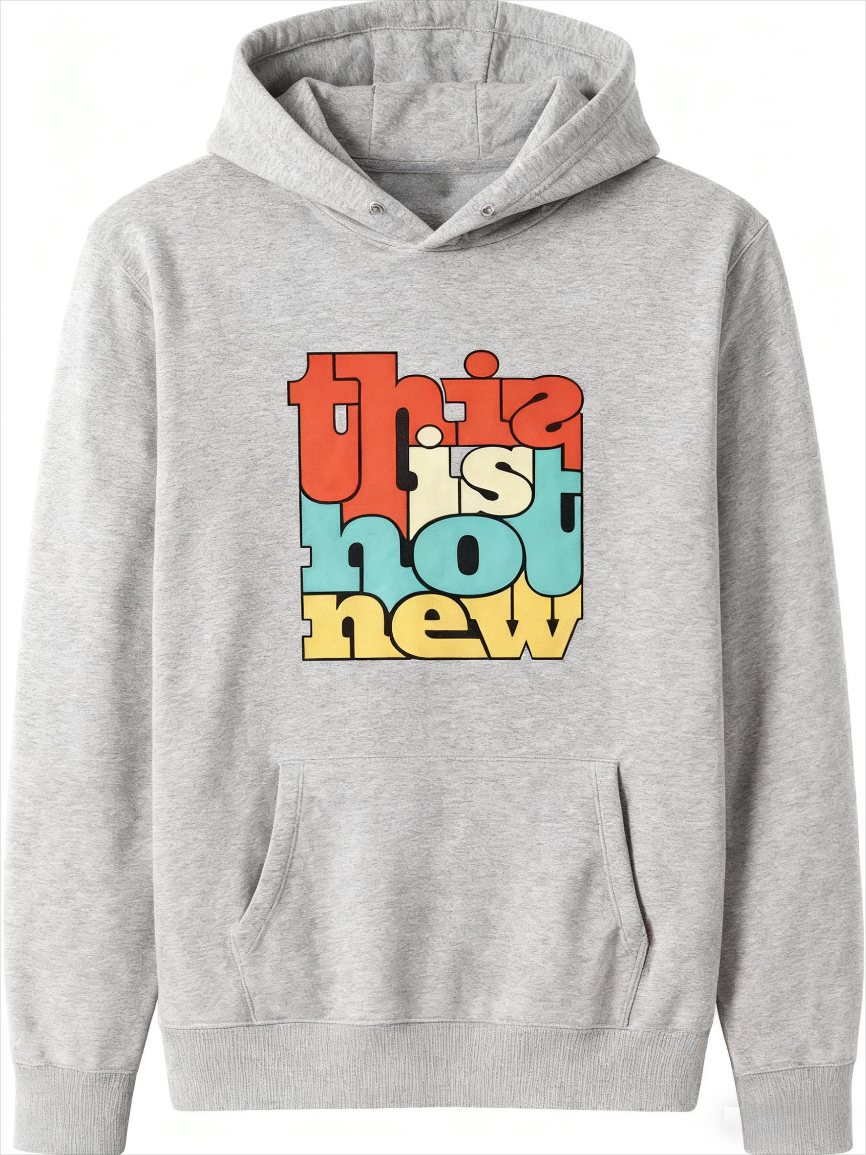 

Vintage This Is Not New Hoodie, Retro Color Block Text Print Sweatshirt, Bold Statement Top for Men Women Winter. 3XL