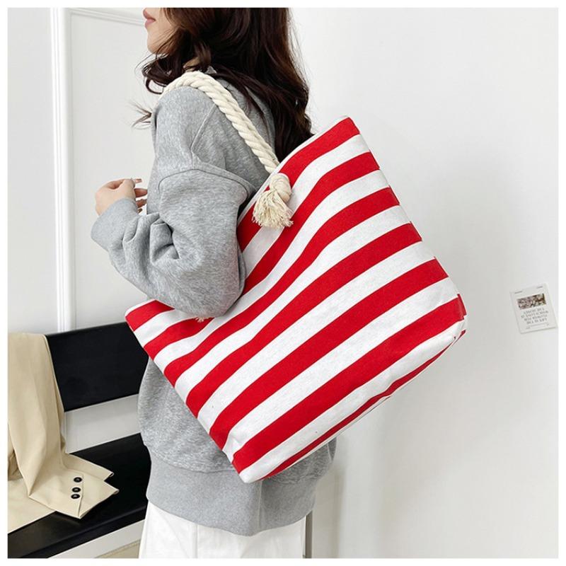 New Striped Large Capacity Shopping Bag Compilation Tote Bag