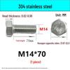 M14-30 304 Stainless Steel Fully Threaded Hex Head Screw Bolt