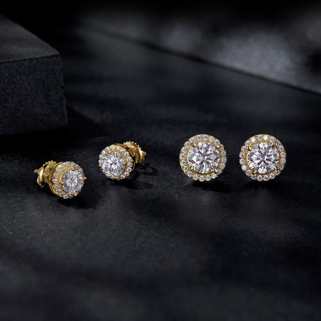 Silver Gold-plated Moissanity Earrings, 0.5 Ct, 925 Silver Studs