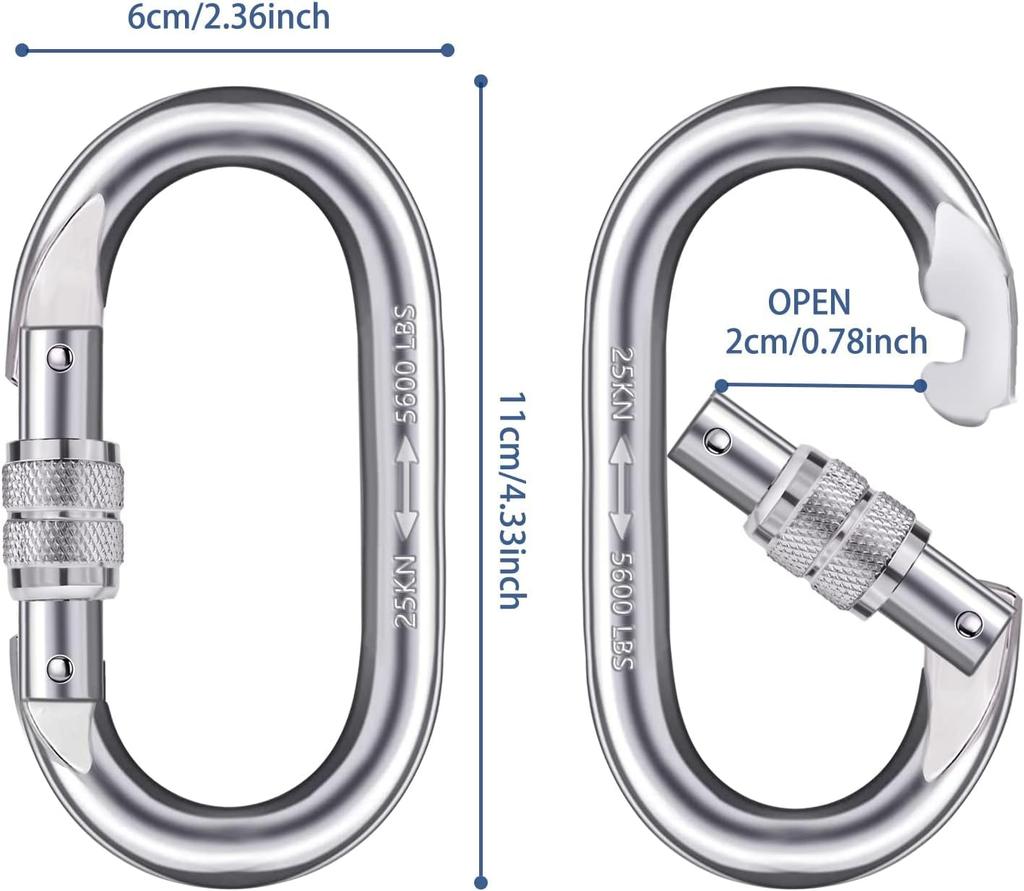 WANYOO Locking 25KN for and with Protection Carabiner, (2500kg), O-Ring, Rescue, Training, Towing, Anti-Slip