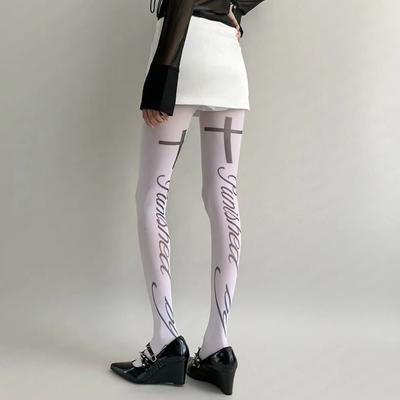Weiße Y2K Damensocken Vielseitige Seiden-Sexy Strümpfe Dessous Gothic Subkultur Buchstabenbedruckte Strumpfhosen Tägliche Verwendung