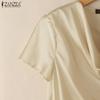 ZANZEA Women Casual Pile Collar Summer Short Sleeve Blouse
