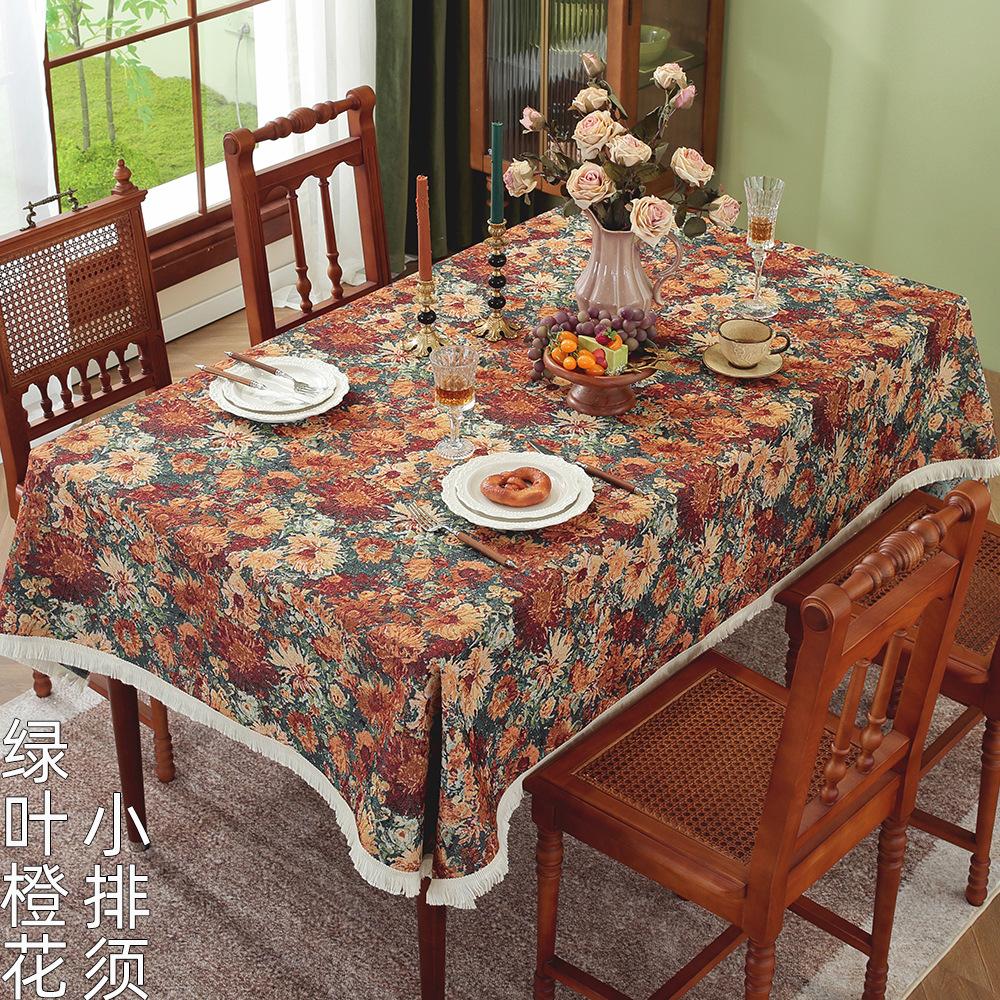 American Rural Retro Fabric Dining Table Cloth Pastoral Style Thickened Tablecloth Coffee Table Oil Painting Style Advanced Sense