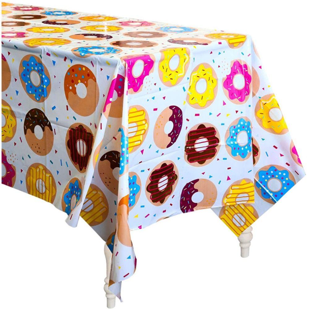 Disposable Donut Table Cover Rectangular Donut Tablecloth Birthday Party   Picnic