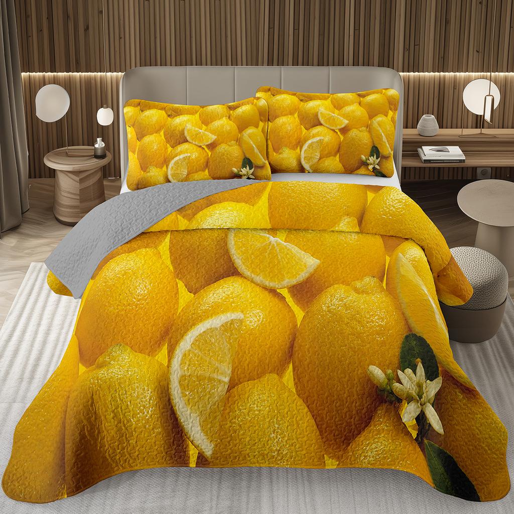 Citroen Twin Queen King Sprei Set Oranje Gewatteerde Sprei 2/3 stuks Zomer Tropisch Fruit Beddengoed Set Botanisch Thema Huisdecoratie
