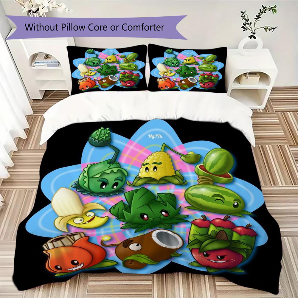 Cartoon Plants vs. Zombies Characters Bedding Without Core 1 Duvet Cover 2 Pillowcase Without Core Soft And Comfortable Bedding Set
