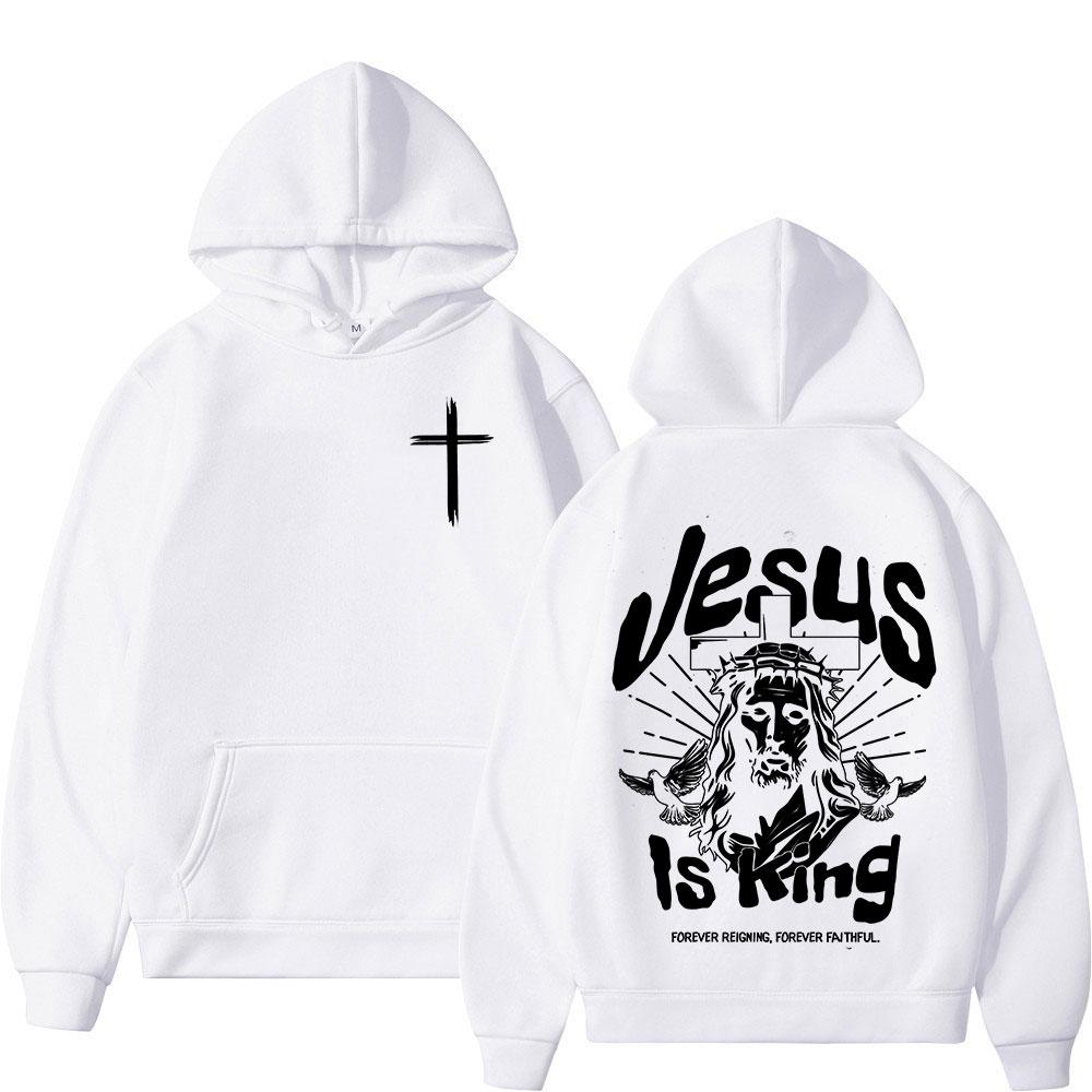 Jesus Is King Christian Bible Verse Hoodies Men Women Clothing Fashion Long Sleeve Sweatshirts Fleece Casual Oversized Pullover