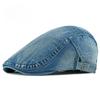 Vintage Washed Denim Beret for Men & Women Summer Breathable Flat Cap Simple Retro Newsboy Hat Adjustable Forward Cap