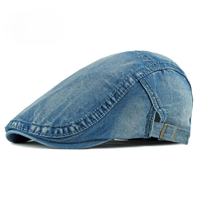Vintage Washed Denim Beret for Men & Women Summer Breathable Flat Cap Simple Retro Newsboy Hat Adjustable Forward Cap