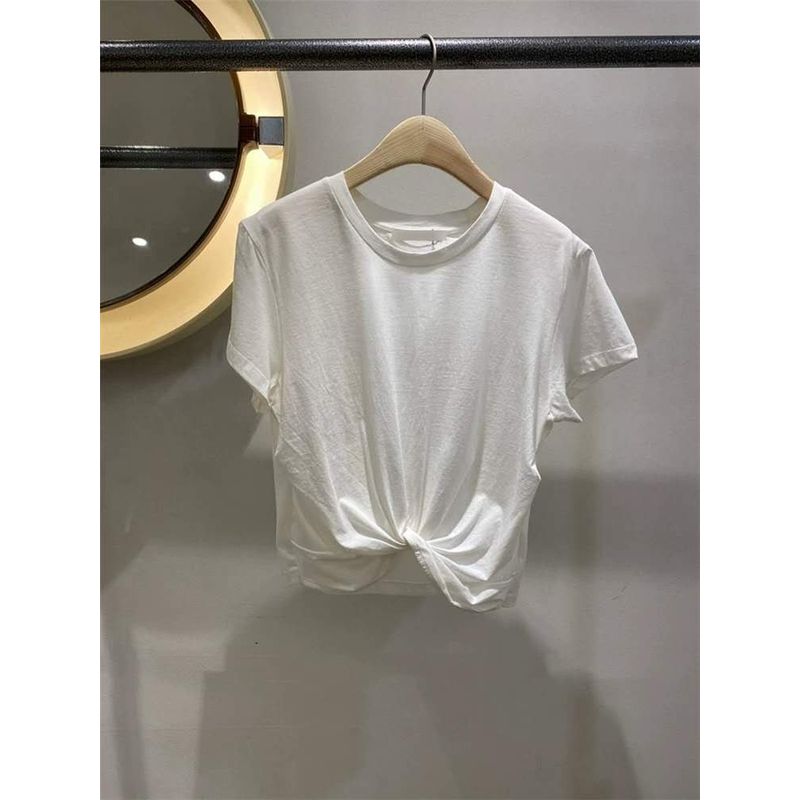 

Cross Loose Hem Twist Slim Looking Short Sleeve T-shirt White M