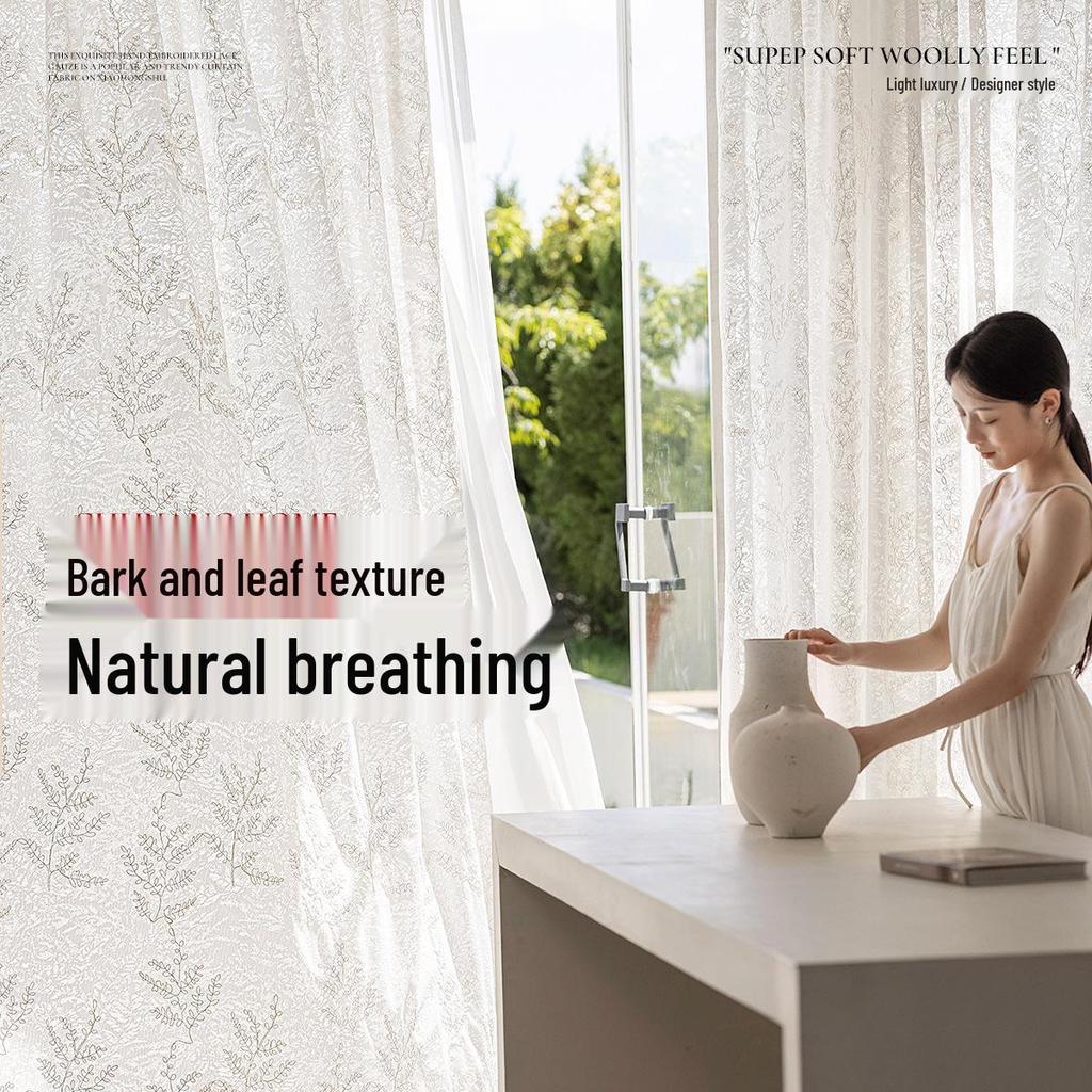 French Lace Embroidery Light-Permeable Privacy Curtains for Balcony, Bedroom, and Living Room