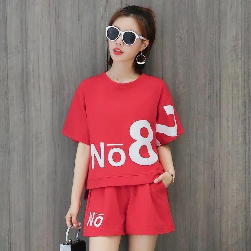 Summer Women Clothing Set Short Sleeve T-Shirts+Shorts 2Pcs Suit Ladies Casual Sportswear Letter Outfits Female Loose Tracksuit