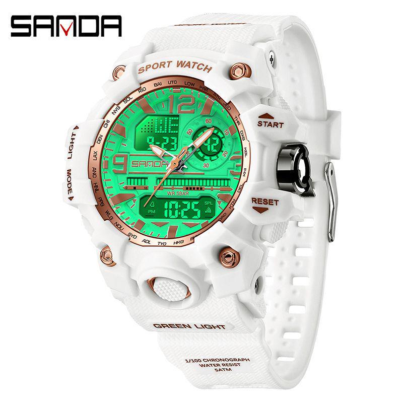 SANDA Tecnología Negra Doble Pantalla Impermeable Adolescente Casual Reloj Despertador
