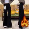 Khaki Plush Micro-Flare Low-Waist Jeans for Women, 2025 Autumn/Winter - Slimming Fit for Slightly Overweight Women