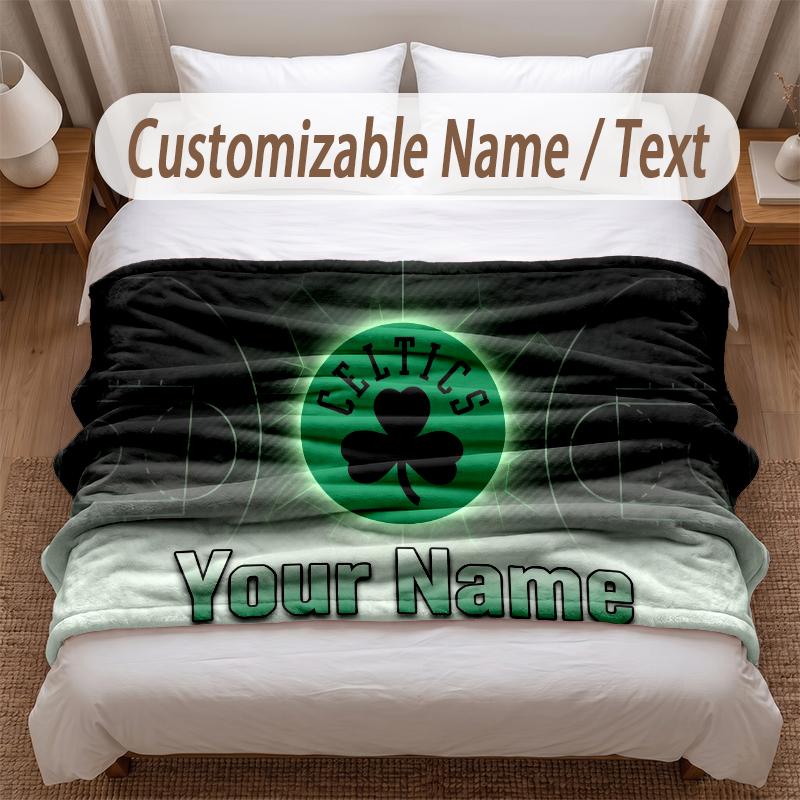 Celtic FC Printed Flannel Blanket Custom Name Text Soft Warm Throw For Bedroom Holiday Gift