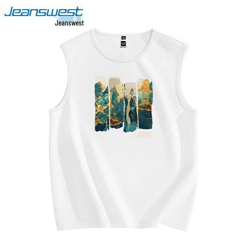 Jeanswest Heren Zomer Katoenen Mouwloos T-shirt met JZS Verguld Landschap Print