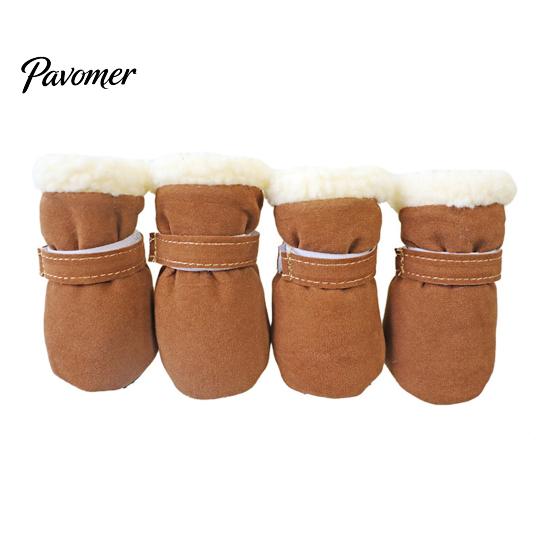 Comfortable Outdoor Dog Gear 4Pcs Winter Booties, Fleece Lined Snow Boots, Warm Adjustable Protective Paw Wear for Dogs Protectors with Non-slip Soles
