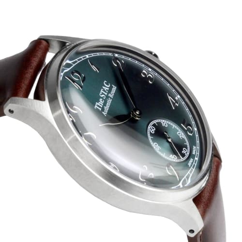 The STAC Japanese-made Watch, 36mm, Classic Retro Design, Blue-green with Brown Leather Strap, for Men and Women, Unisex, ST-AR002