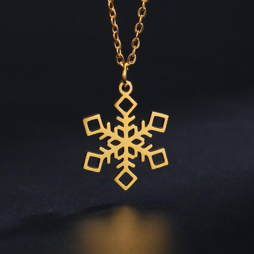 Lemegeton Christmas Snowflake Pendant Women's Necklace Fashion Stainless Steel Neckband Fashion Simple Jewelry Party Gift