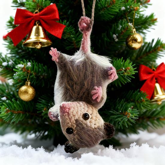 2D Flat Acrylic Opossum Car Rear Mirror Charm Cute Animal Christmas Tree Hanging Ornament