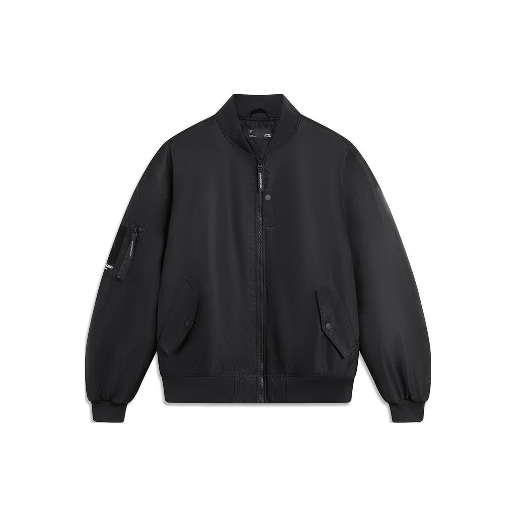 Li Ning CF Water Series S potiskem písmen Volná bunda s baseballovým límcem Unisex bunda Černá AJMT249-1