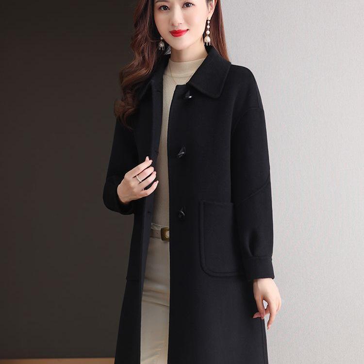Women's Mid-Length Age-Defying Red Double-Faced Cashmere Coat, 2025 Korean-Style, Loose Fit with Wool Lining