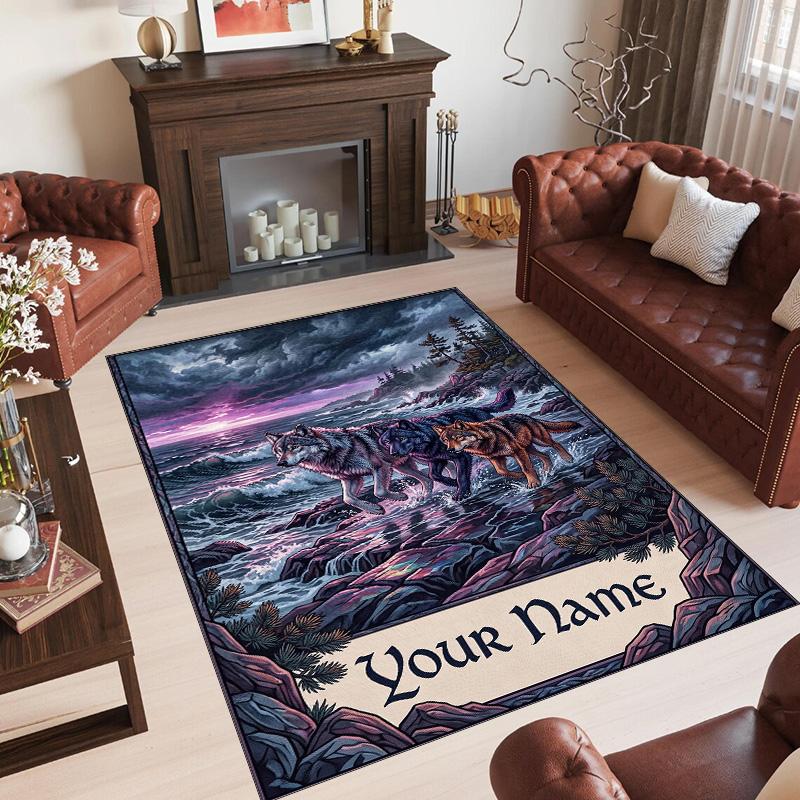 Fox Theme Crystal Velvet Floor Rug Personalized Custom Name Text Warm Carpet Home Decoration