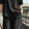 Loose Fit Summer Clothes Women's 2 Piece Denim Set Short Sleeve Lapel V Neck Pants And Top Wide Leg Tracksuit Casual Vacation Outfits with Pockets