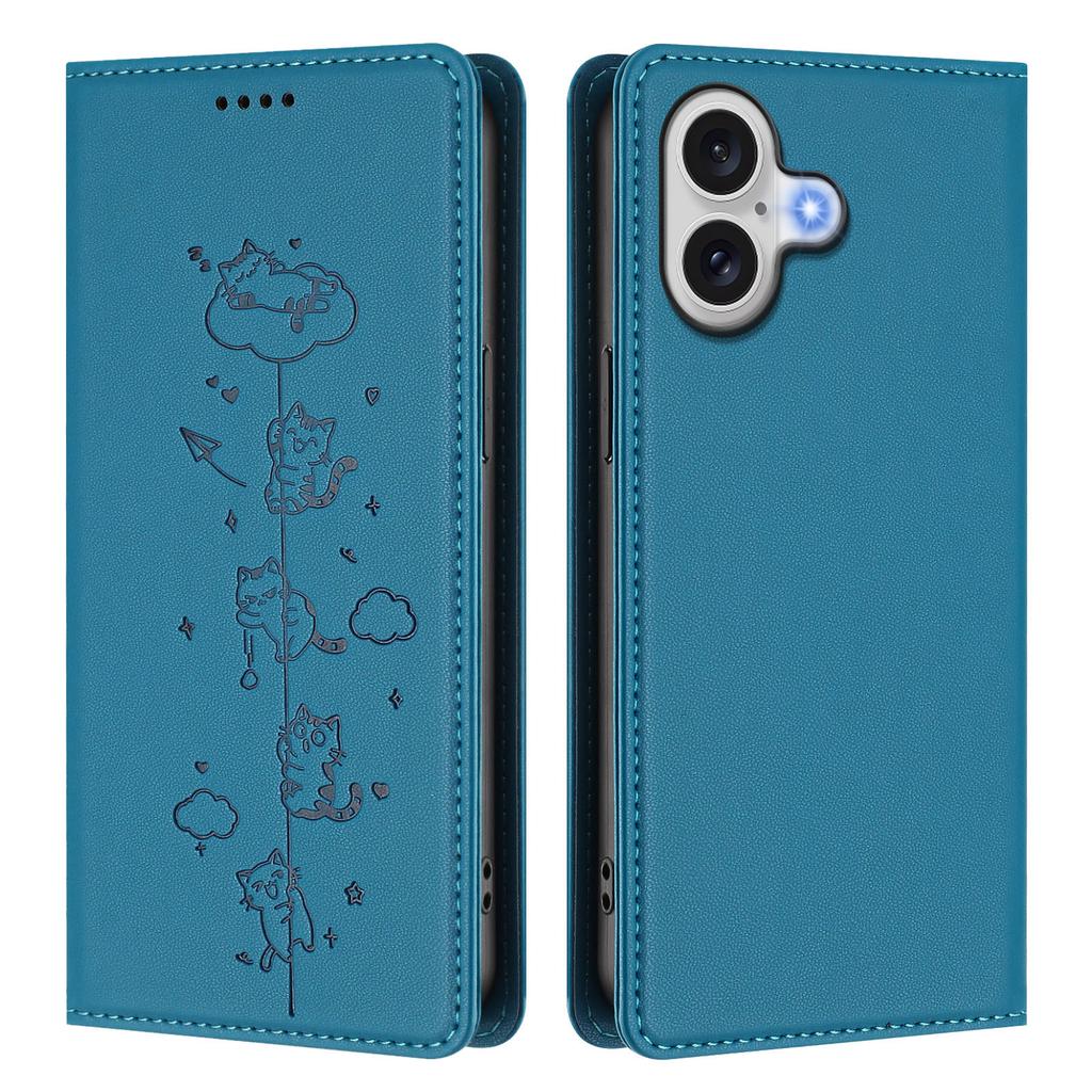 For iPhone 17 Case RFID Blocking Wallet Stand Imprinted Cat Pattern Leather Phone Cover